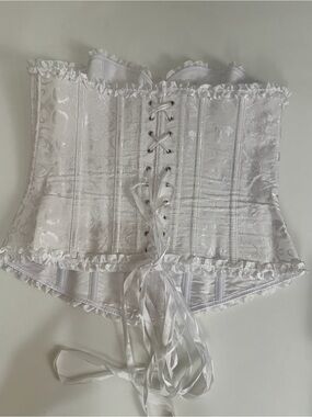 White Brocade Corset Top Lace Up Back Fairycore Gothic Lolita XL
